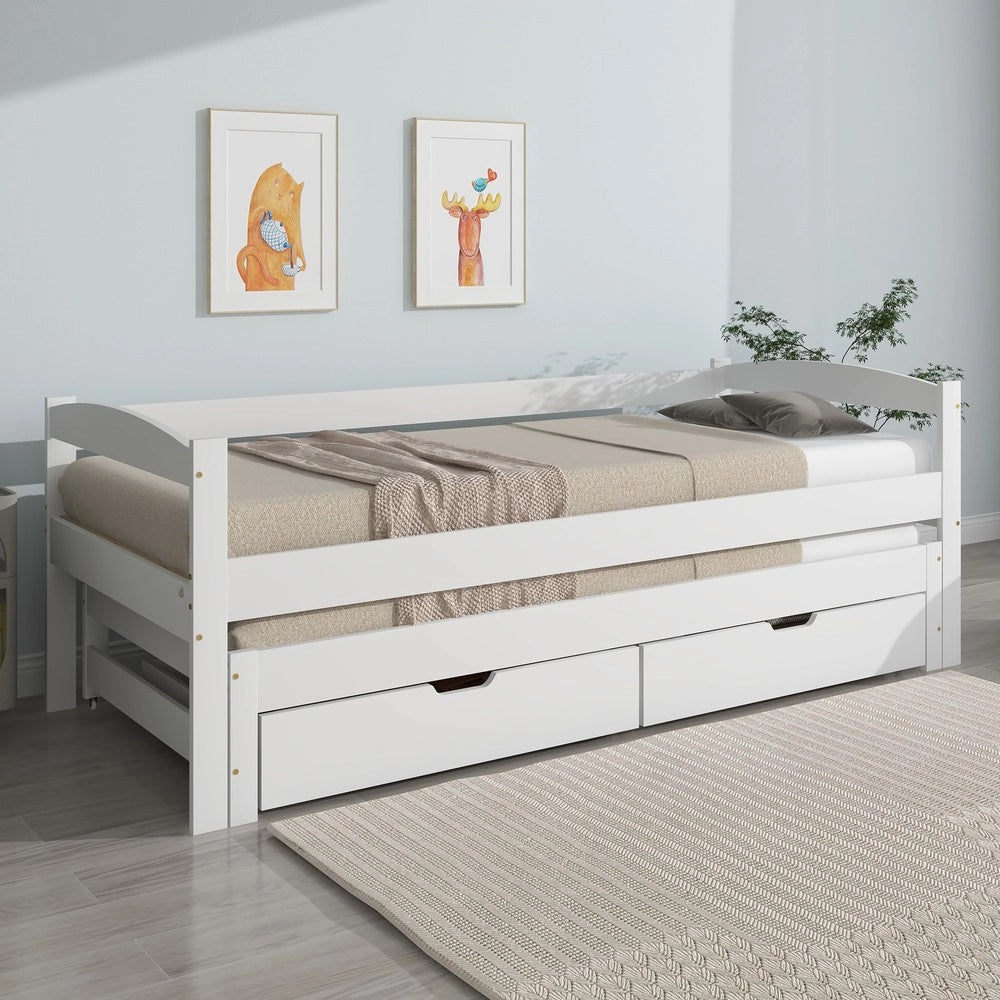 Letto Singolo Estraibile con Cassetti in Legno Massello ¨C MINIMAL ¨C Bianco 90x200