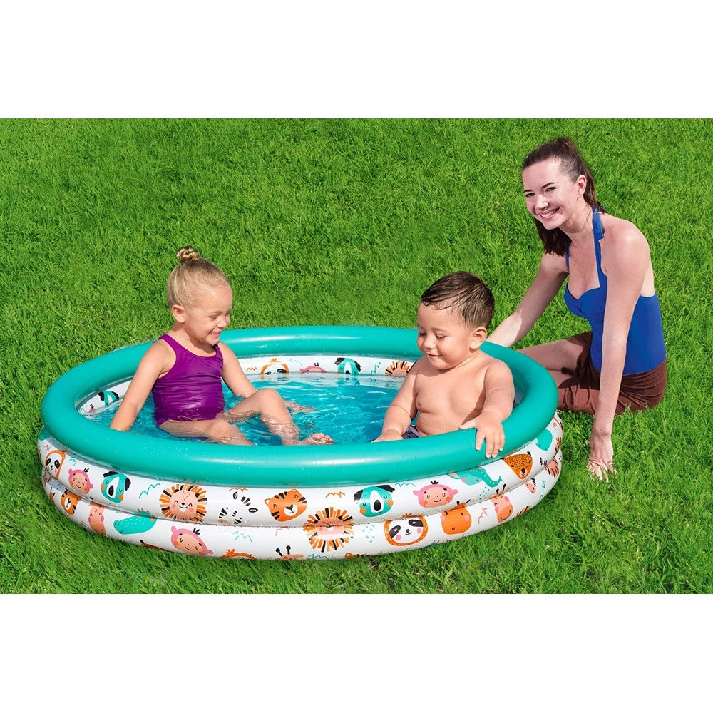 Trade Shop - Piscina Rotonda 122x25cm Gonfiabile Fuoriterra Per Bambini Giardino 3 Anelli 51226 -