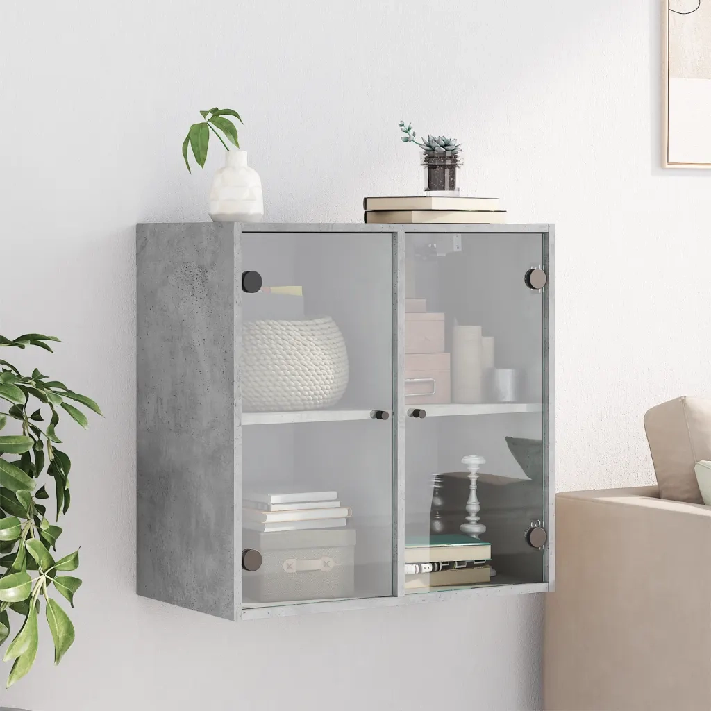 Armadietto a Muro | Mobile a Muro con Ante in Vetro Grigio Cemento 68x37x68,5 cm