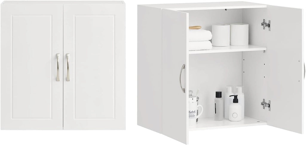 Pensile Cucina Sospeso - Mobile Cucina con Ante Bianco Mobile Pensile da Muro Salvaspazio in Legno 60x30x60 cm con Ripiani Regolabili Dispensa Moderna FRG231-W