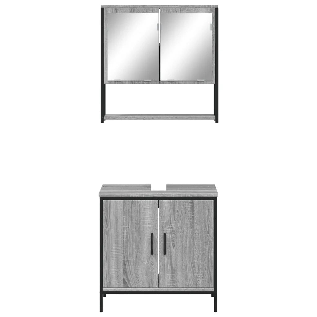 Set Mobili da Bagno | Armadio da bagno 2 pz Grigio Sonoma in Legno Multistrato