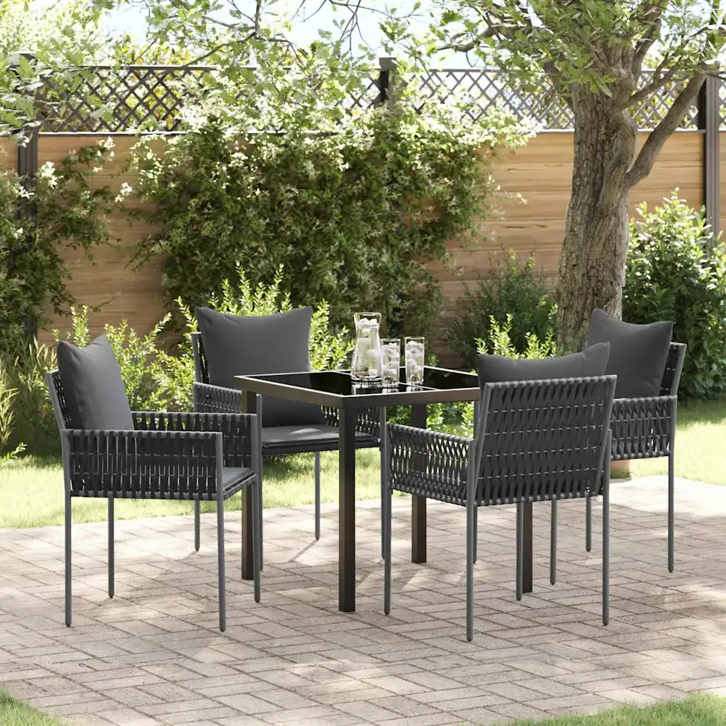 Set da Pranzo per Giardino 5 pcs Nero e Grigio Rattan in PE 3379101