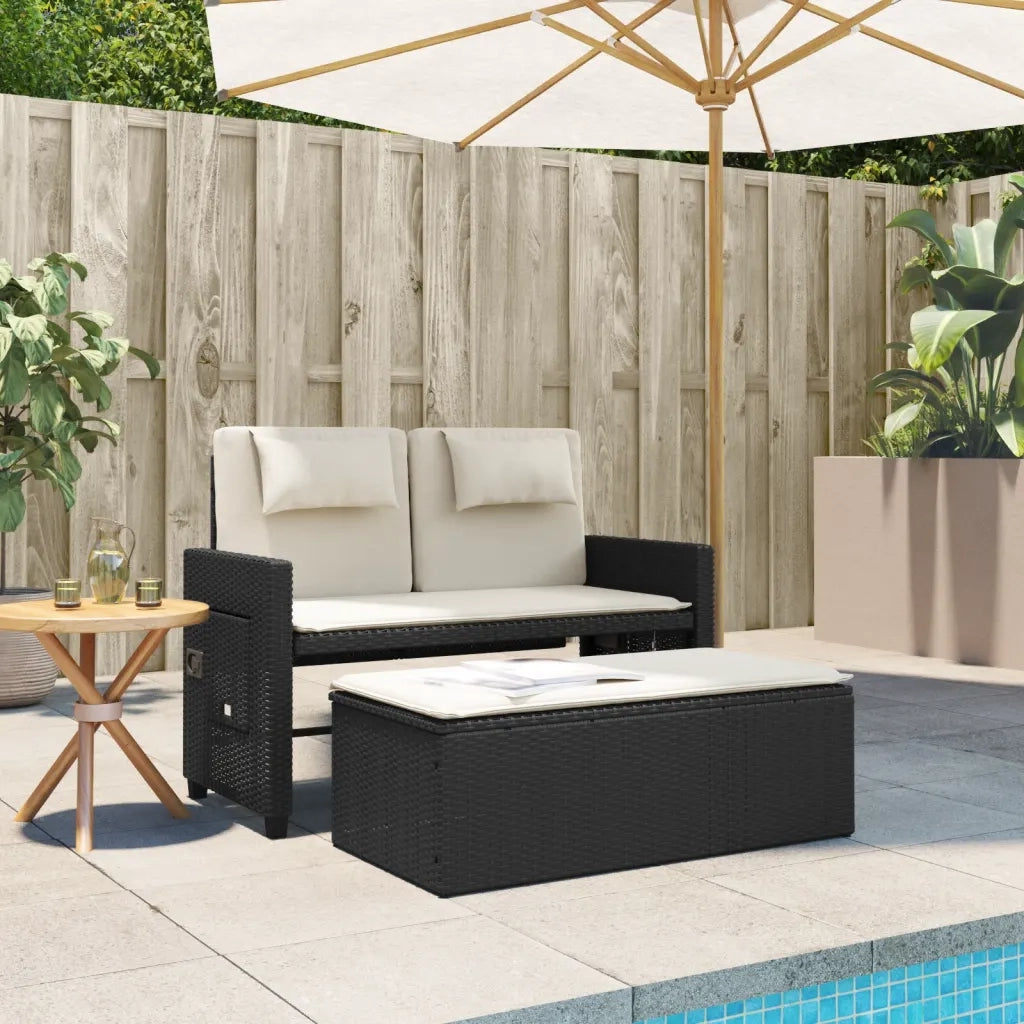 Panca Reclinabile da Giardino con Cuscini-Sgabello-Sedia da esterno Nera in Polyrattan 877485