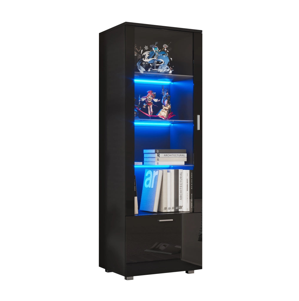 Vetrina alta nera lucida con ante in acrilico e LED; 40x50x160 cm