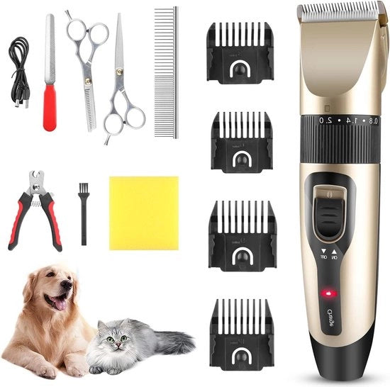 Tondeuse professionale acqua resistente - 12 pezzi - senza fili - capelli lunghi - trimmer per animali - oro
