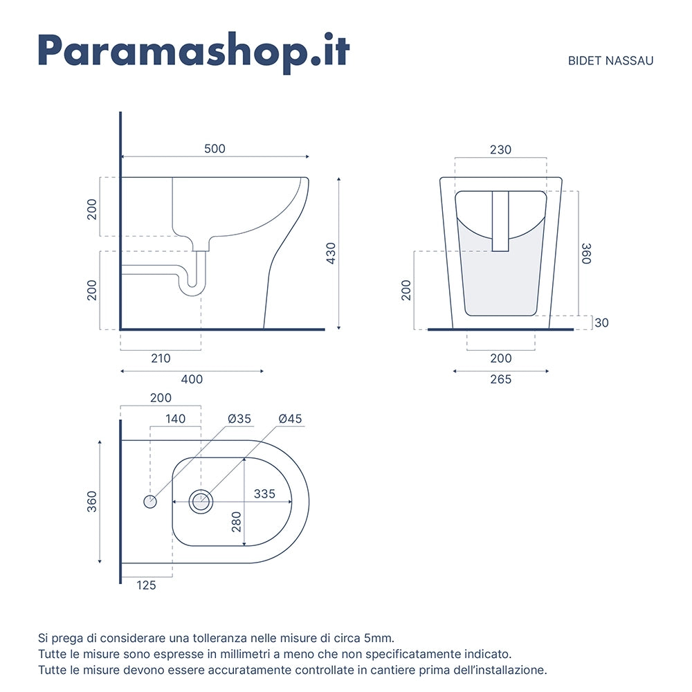 Sanitari filomuro rimless in ceramica bianco lucido: vaso bidet e copriwc soft-close | Nassau