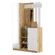 Mobile da ingresso Arco, Entratina appendiabiti, Composizione per atrio, Consolle portaoggetti multifunzione, 114x38h180 cm, Quercia e Bianco