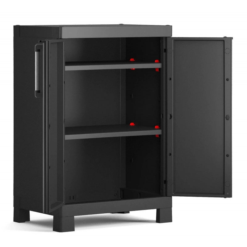 Armadietto da esterno in resina basso 2 ante 2 ripiani regolabili 65x45x97 cm Nero - Detroit Basso - Keter