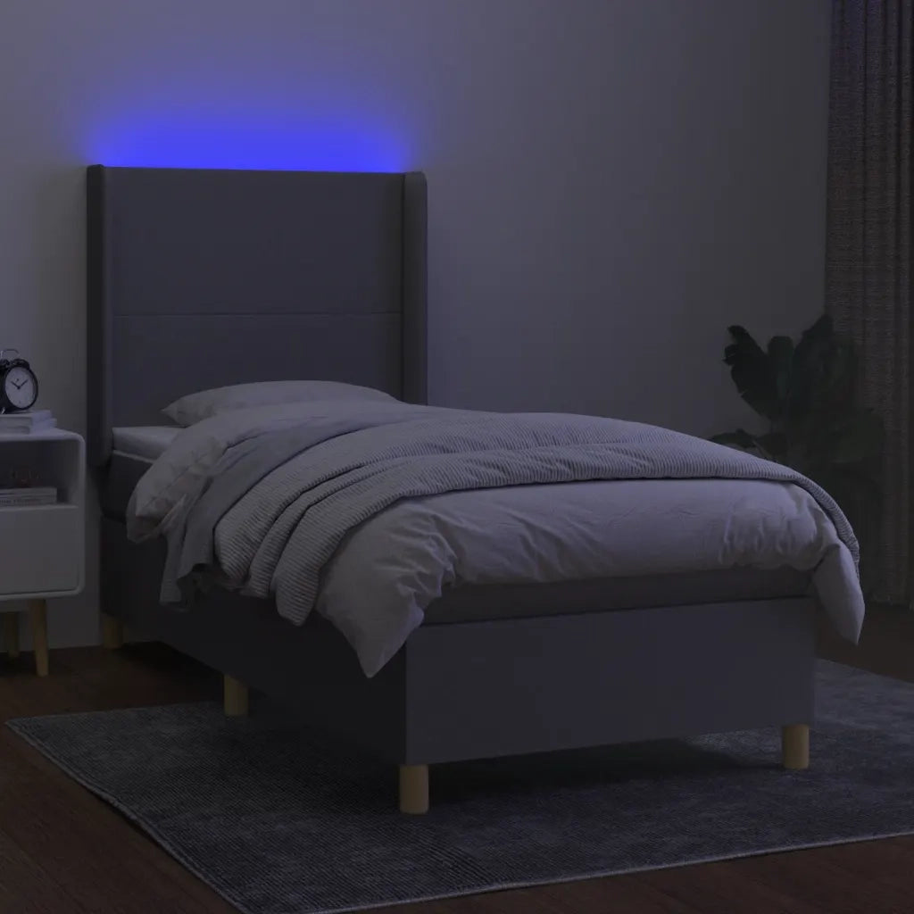 Letto a Molle Materasso e LED Grigio Chiaro 100x200 cm Tessuto