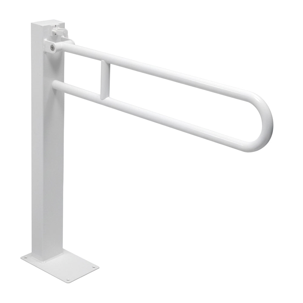 Barra di sostegno ribaltabile a colonna per disabili 85 cm in acciaio bianco con porta rotolo