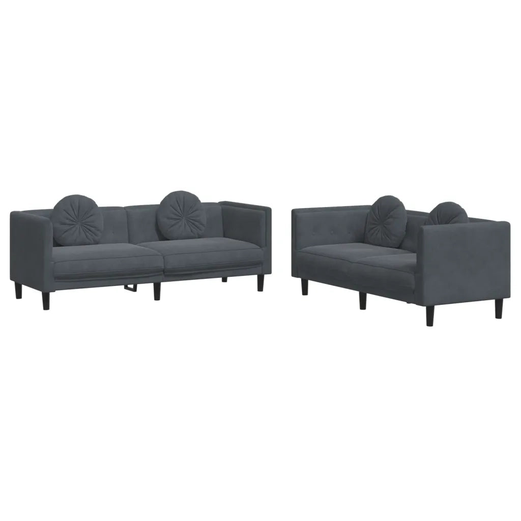 Set di Divani 2 pz con Cuscini Grigio Scuro in Velluto 3209258