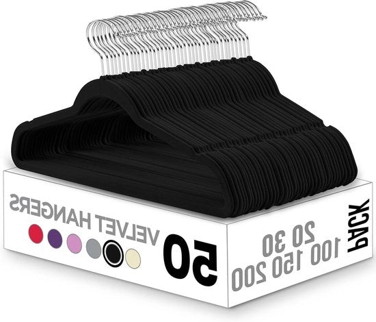 Hangers per abbigliamento in flanella antiscivolo - Premium - Flanella robusta - Nero (50 pezzi)