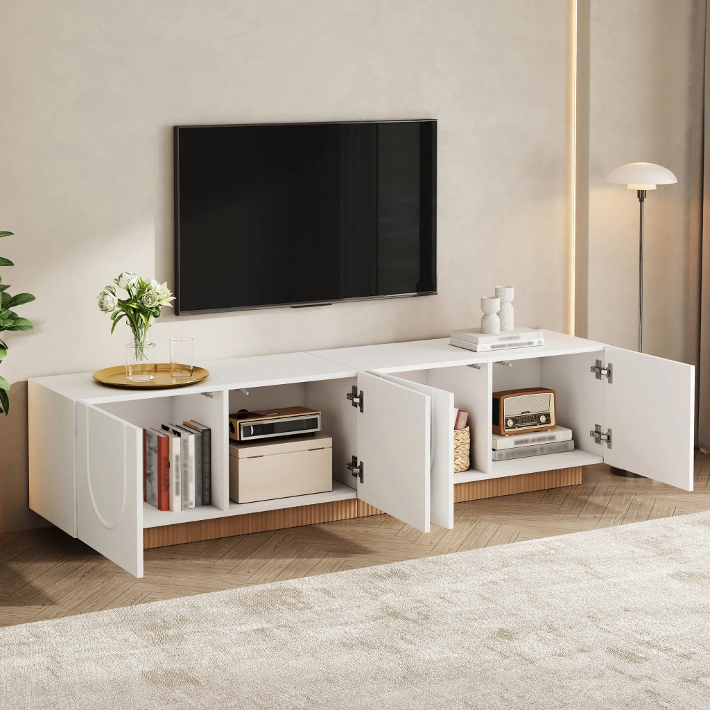 Mobile TV con 4 ante e 2 passacavi - per soggiorno - 170×38×42 cm - bianco