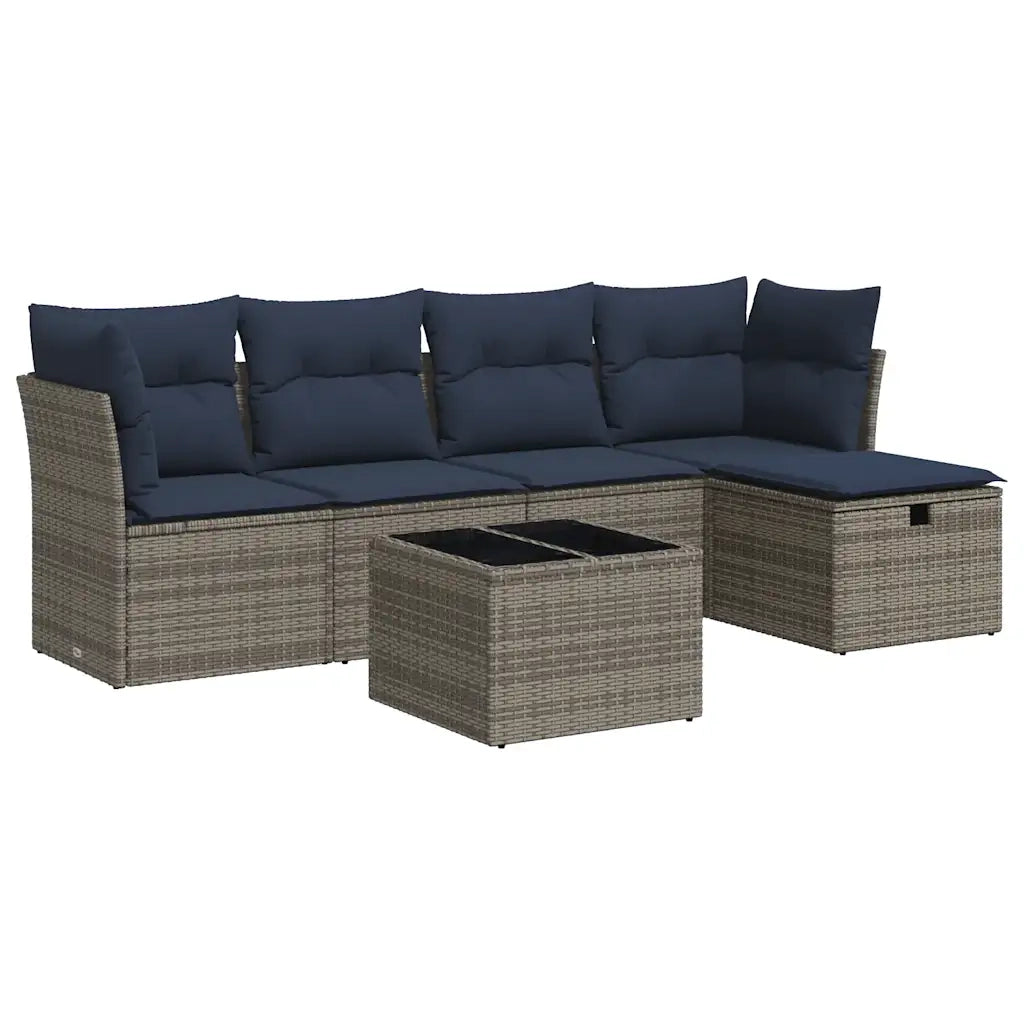 Set Divano da Giardino 6 pz con Cuscini Grigio in Polyrattan
