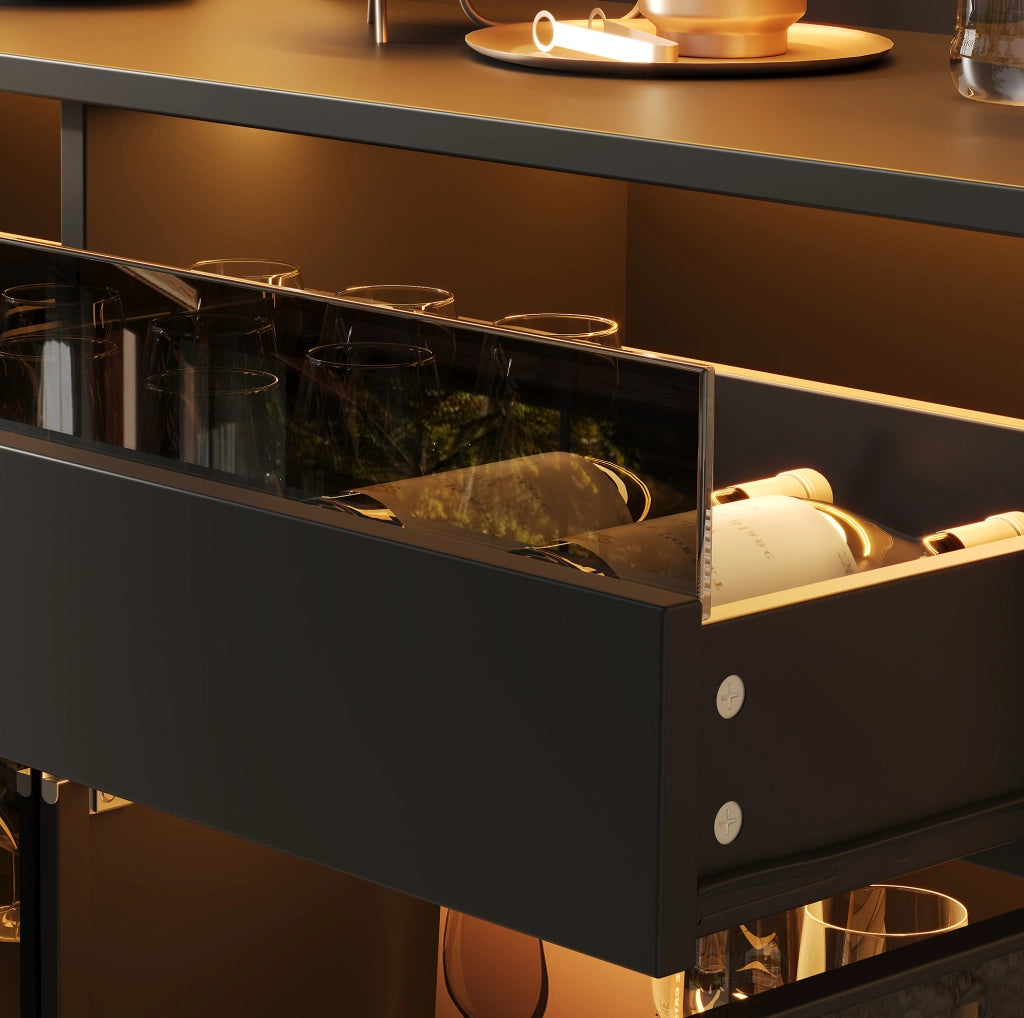 Vetrina con LED 120x40x180 cm in MDF e vetro grigio; nera