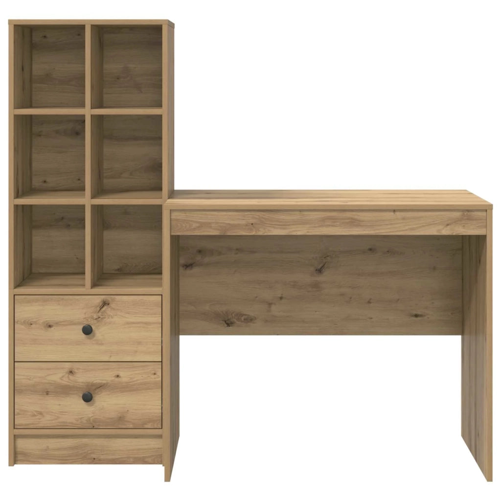Scrivania | Tavolo da Ufficio con cassetto con lo scaffale 2 pz Rovere artigianale