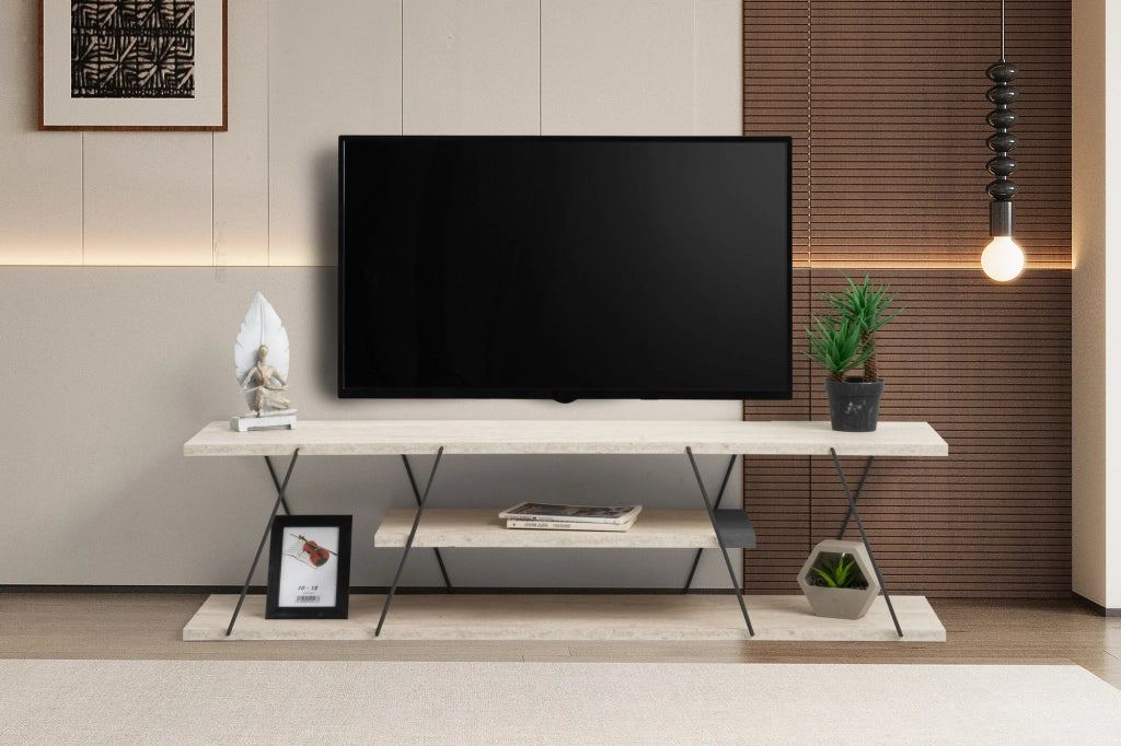 Mobile TV in legno "Canaz" - 120 x 30 x 33 cm - Travertino Nero