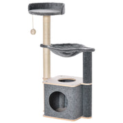 EasyComfort Albero Tiragraffi per Gatti Alto 95cm, Palestra per Gatti di Multilivelli con Casetta, Amaca, Pallina da Gioco, Cuccia e Corde in Sisal, 48x34x95cm, Grigio