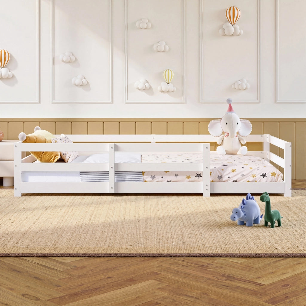 LETTO Montessori 90x200 cm in legno massello bianco con sponde