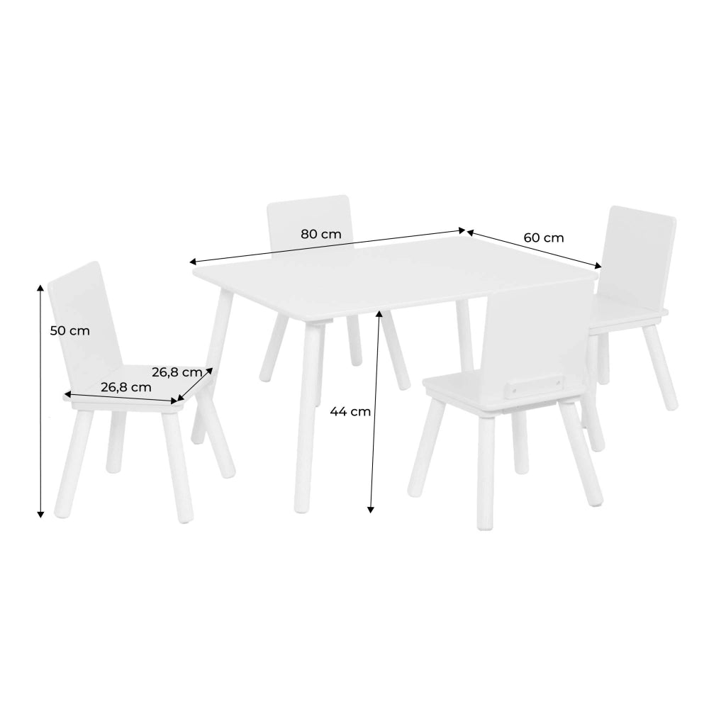 Set tavolo rettangolare per bambini in legno di pino con 4 sedie,