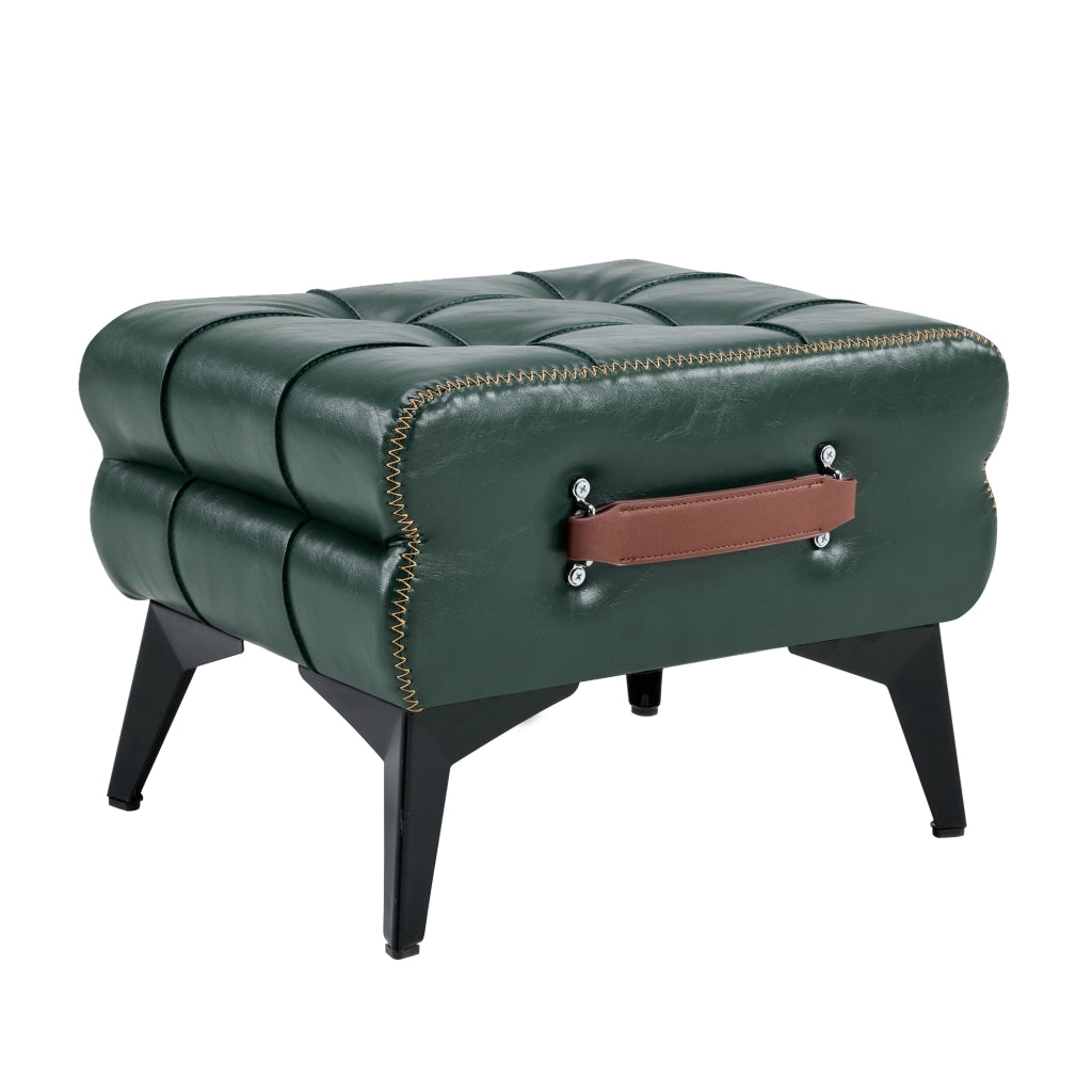 Pouf multifunzione per cambio scarpe con maniglia, piedini antiscivolo e gambe in acciaio in pelle PU verde