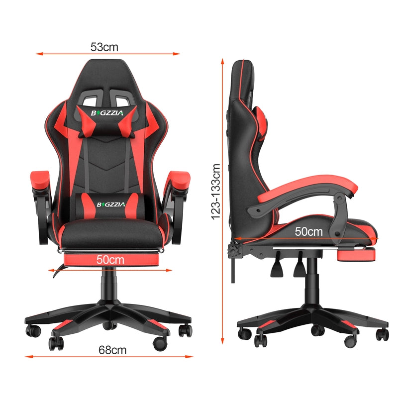 Sedia da gioco, sedia da gioco ergonomica  in similpelle,altezza regolabile, con poggiatesta e supporto lombare, poggiapiedi, nero e rosso