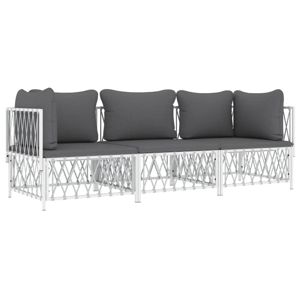 Set Salotto da Giardino 3 pz con Cuscini in Acciaio Bianco 3186816