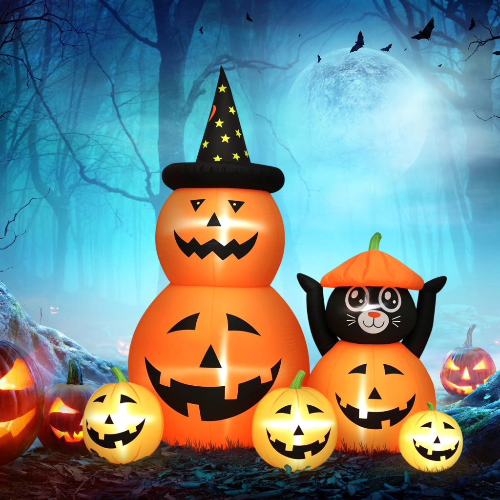 Zucca Gonfiabile Halloween con Gatto 6 Piedi ¨C Xylo ¨C LED IP44 160x100x180cm Arancione