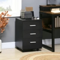 Mobiletto Ufficio con Cassettiera su Ruote, 3 Cassetti con Serratura, 40x40x61,5 cm, Nero