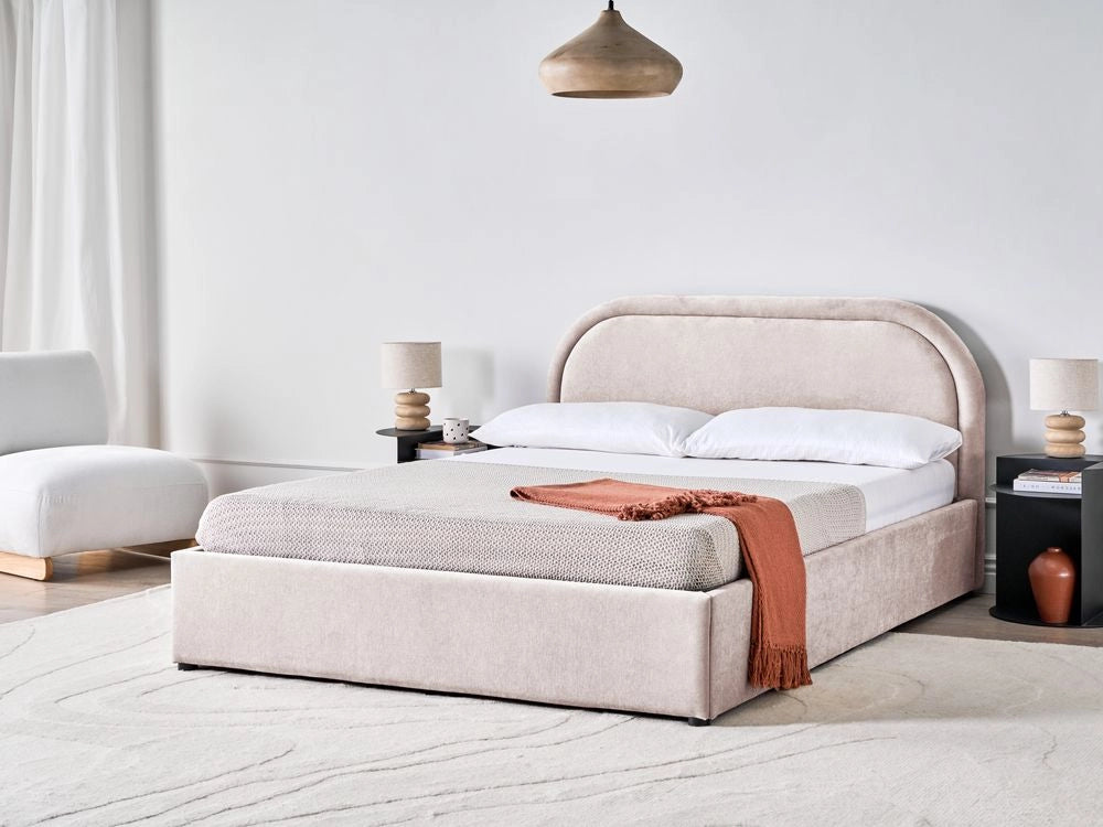 Letto matrimoniale EU tortora Tessuto di ciniglia 140 x 200 cm Struttura imbottita con contenitore