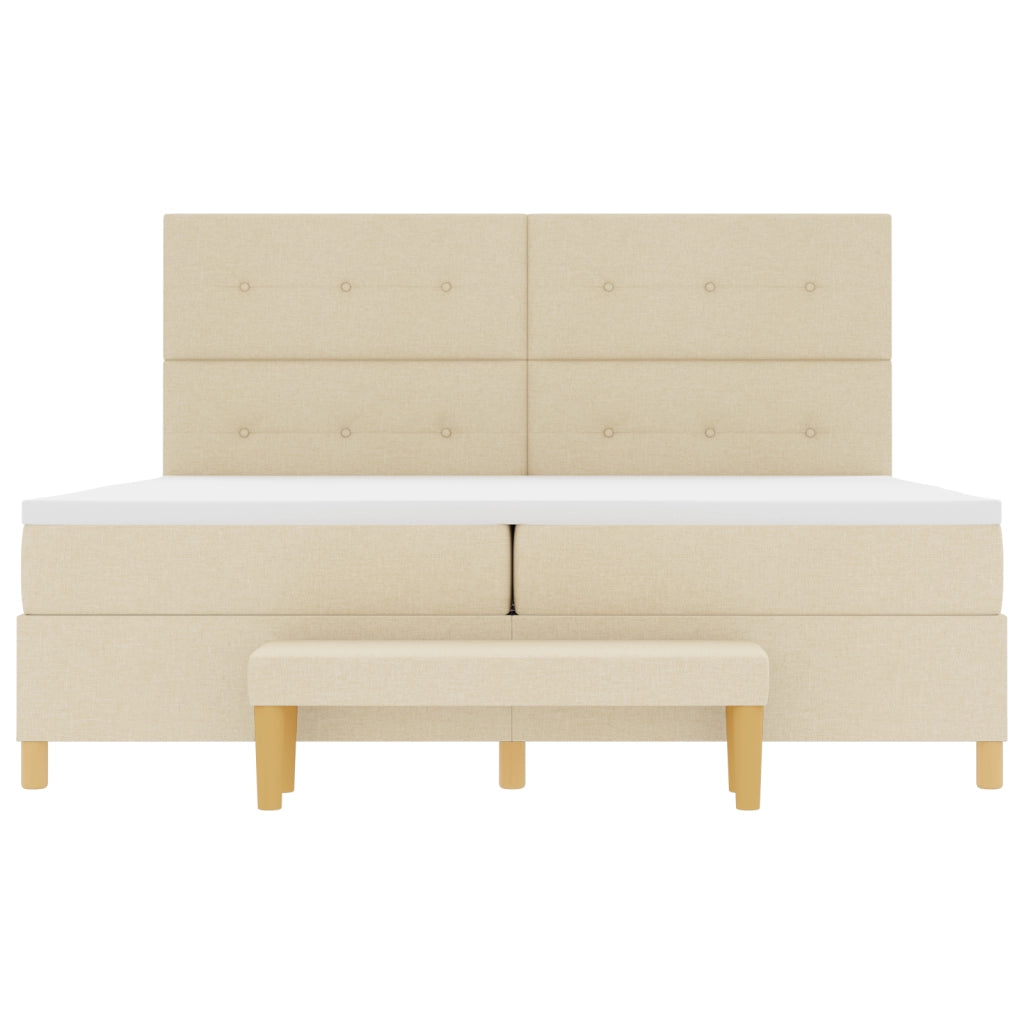 Letto Box Spring con Materasso e Panchetta Crema 200x200 cm Tessuto