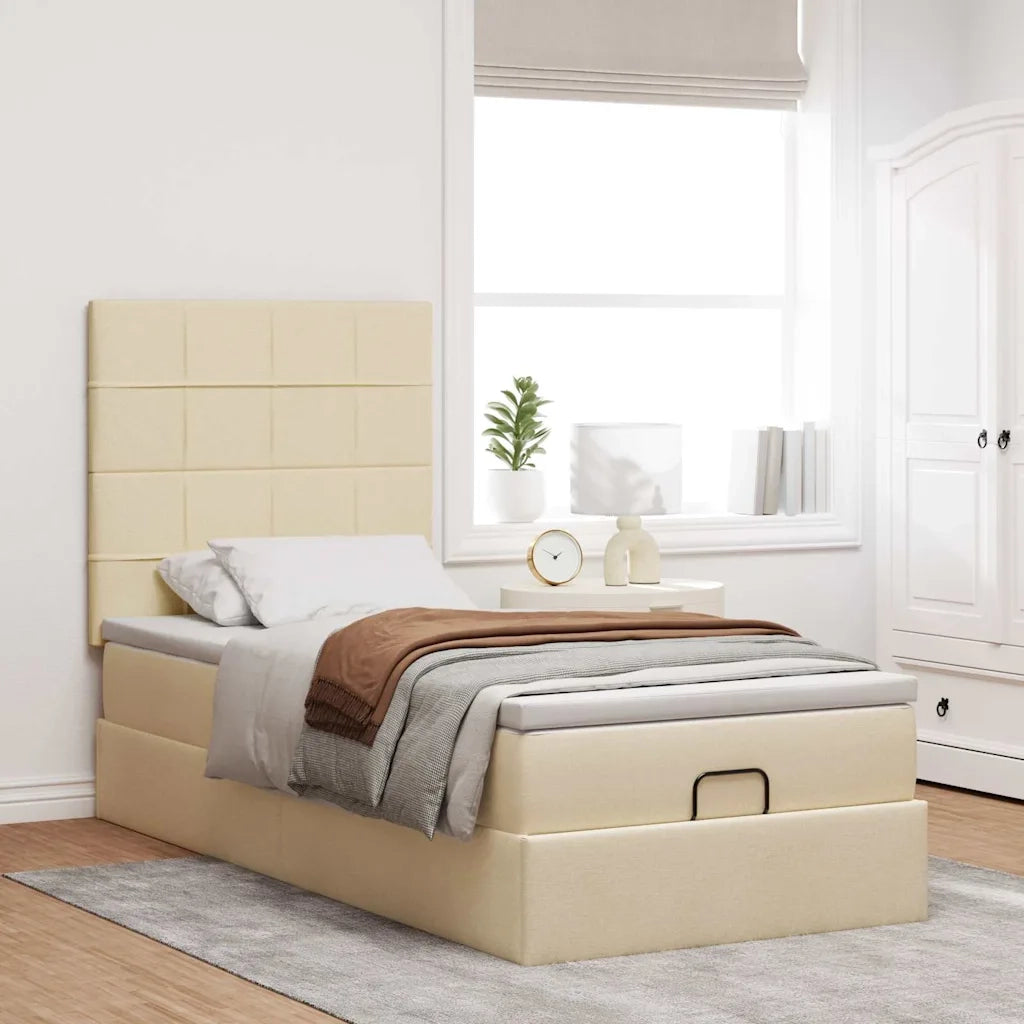 Struttura Letto Pouf con Materasso Crema 80x200 cm in Tessuto 3313966