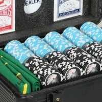 Set Poker con 600 Fiches per 12 Giocatori con Valigetta, 2 Mazzi di Carte e Tappetino, Nero