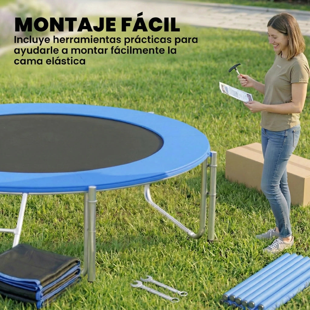 Trampolino Elastico da Giardino ?305 cm ¨C Xylo ¨C con Rete di Sicurezza Scala e Protezione Molle Blu