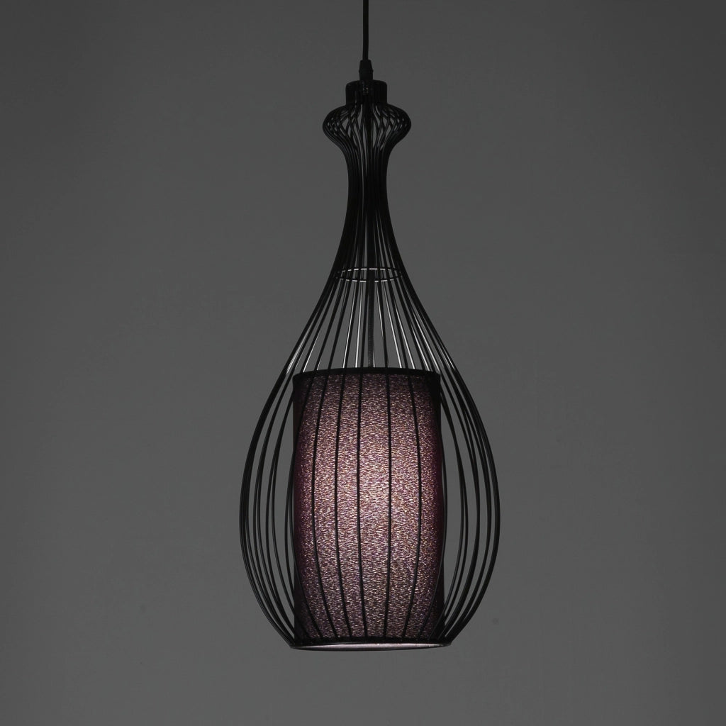 Lampadario in filo di acciaio nero con paralume cm Ø.24 H.56