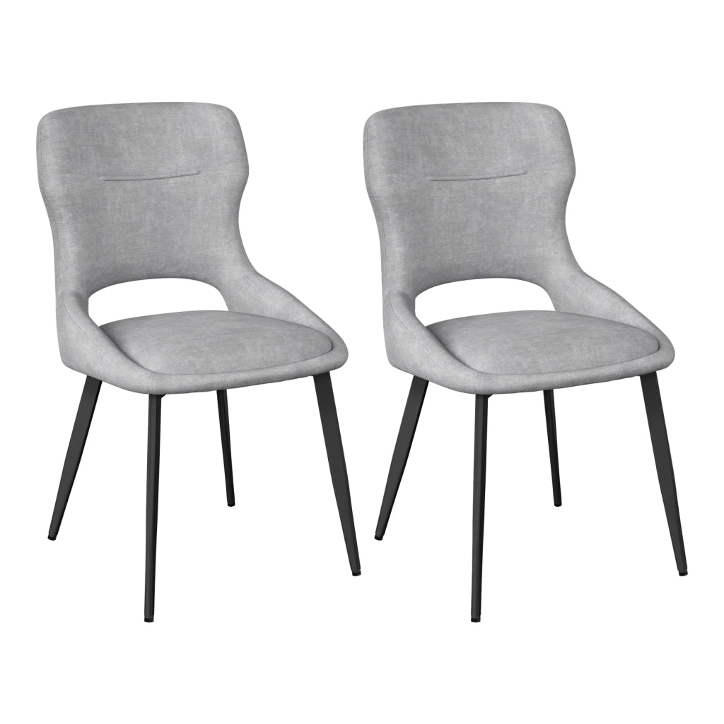 Sedia da Pranzo Set da 2 con Schienale Ergonomico Traforato e Piedini Regolabili, in Ciniglia Grigia