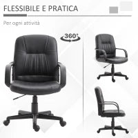 Sedia da Ufficio Ergonomica e Girevole, Poltrona da Ufficio con Altezza Regolabile in Similpelle 60x60x94-103cm Nero