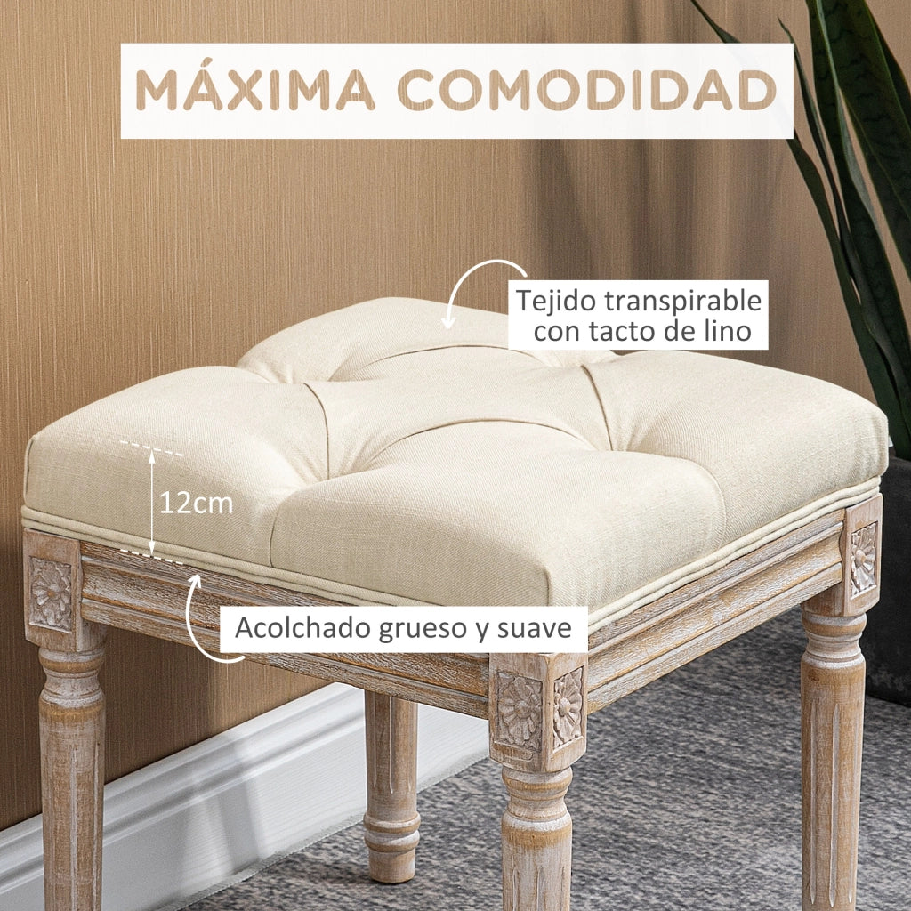 Pouf con Seduta Imbottita e Gambe in Legno ¨C Zephmum ¨C 40x40x43 cm Beige