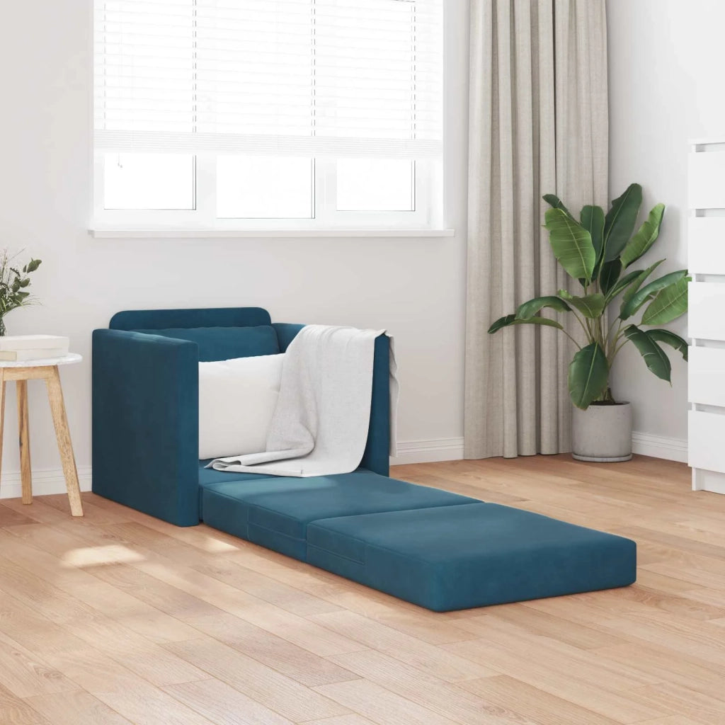 Divano letto | Sof¨¤ letto | Letto singolo Blu 74 x 77 x 81 cm Velluto
