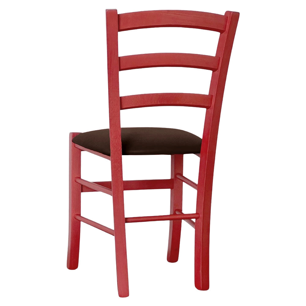 Sedie da sala da pranzo in legno Venezia rosse con seduta in similpelle marrone