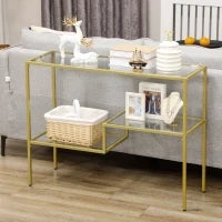 Consolle da Ingresso a 3 Ripiani in Acciaio e Vetro Temperato, 100x32x76 cm, Oro