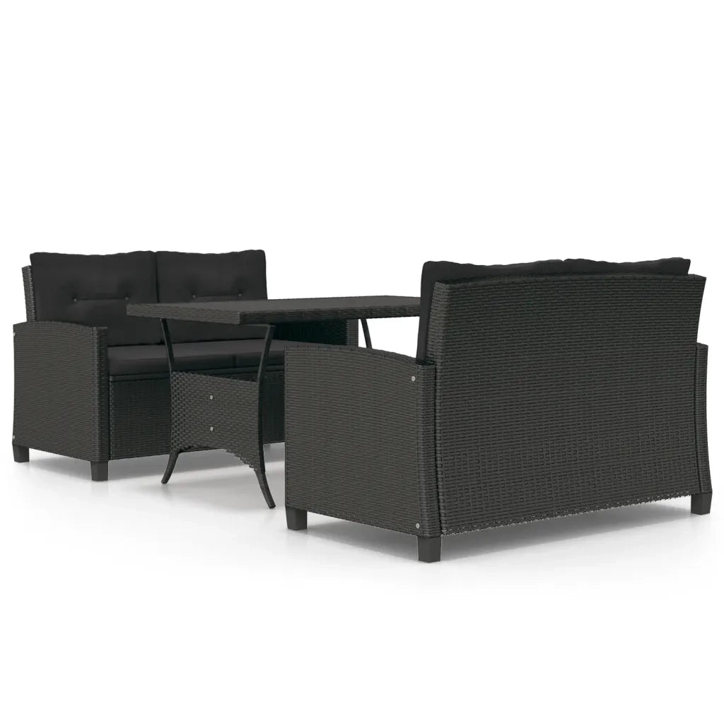 Set da Pranzo da Giardino 3 pz con Cuscini Nero in Polyrattan 3095249