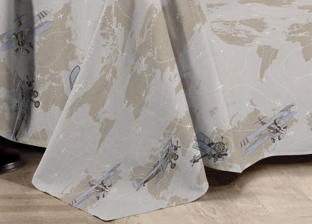 Telo Arredo Multiuso Linea Pensieri Delicati In Cotone Disegno Aerei Beige - Matrimoniale - Beige