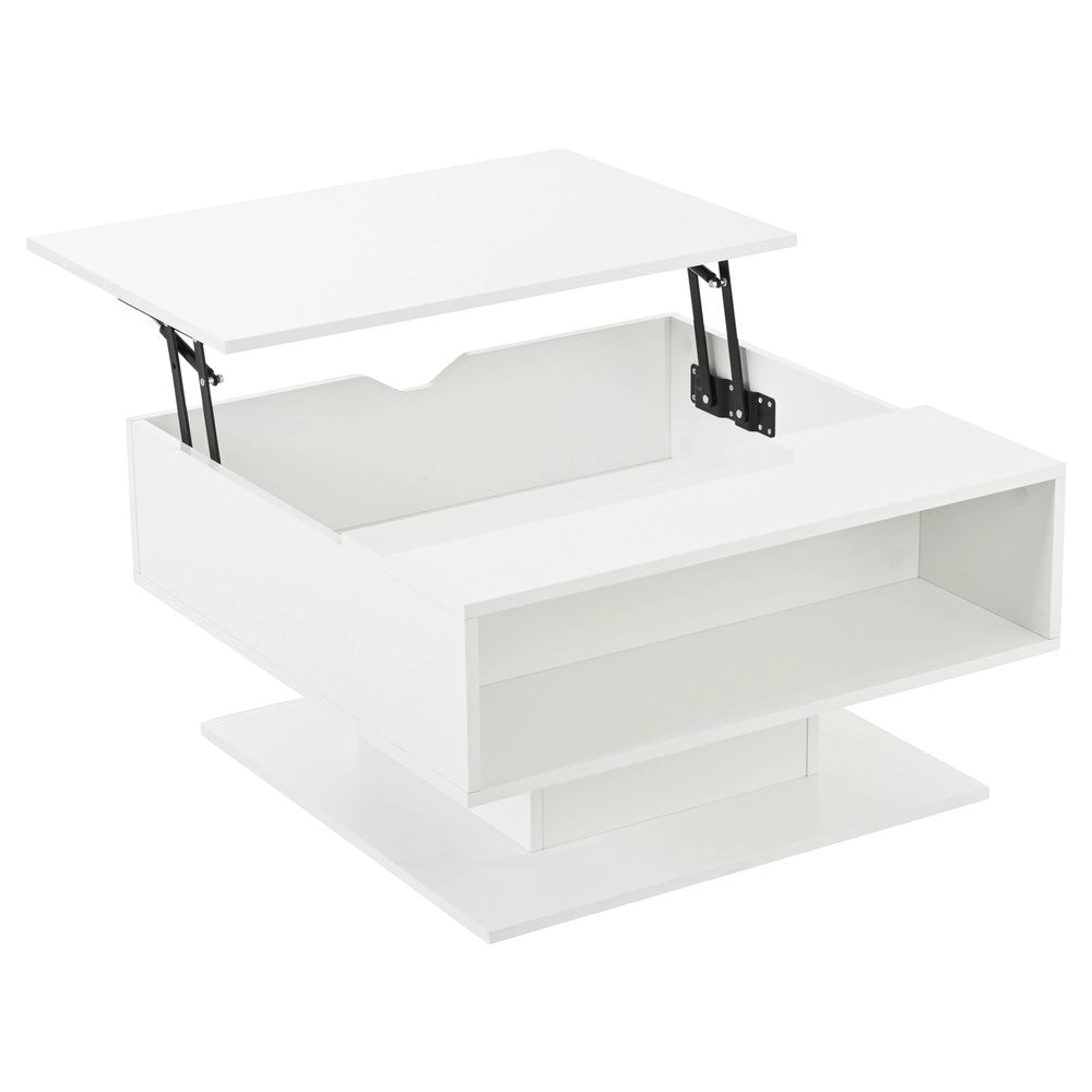 Tavolino da Caff¨¨ con Vano Contenitore e Piano Alzabile ¨C MINIMAL ¨C Bianco Lucido, 80x75x40