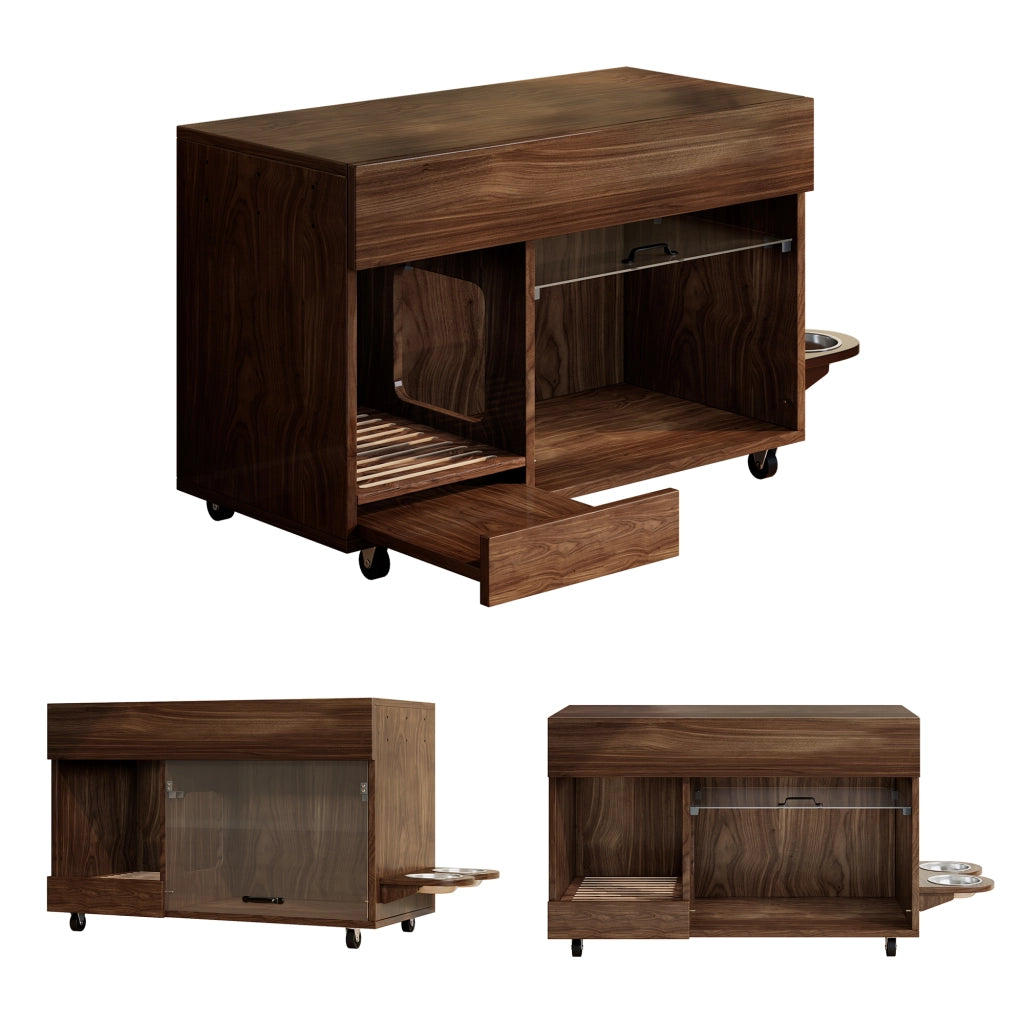 Mobile coperto per lettiera per gatti con vassoio raccogli sabbia e ruote, per soggiorno, in MDF, noce, 100 × 45,5 × 67 cm