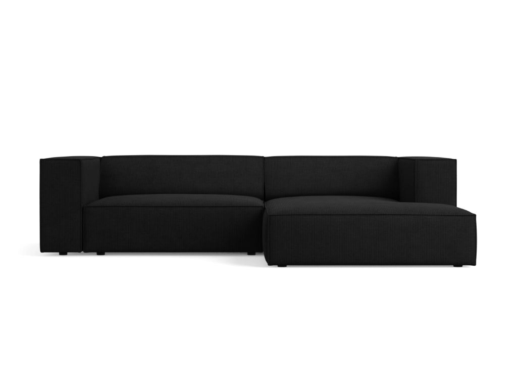 Cosmopolitan Design - Divano angolare destro "Arendal" 3 posti in ciniglia con effetto a coste nero 
