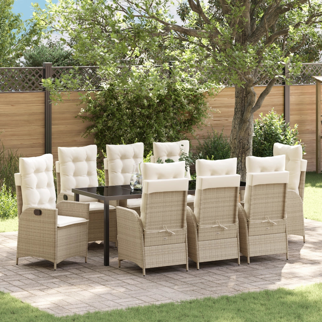 Set da Pranzo da Giardino 9 Pezzi con Cuscini - Beige Polyrattan