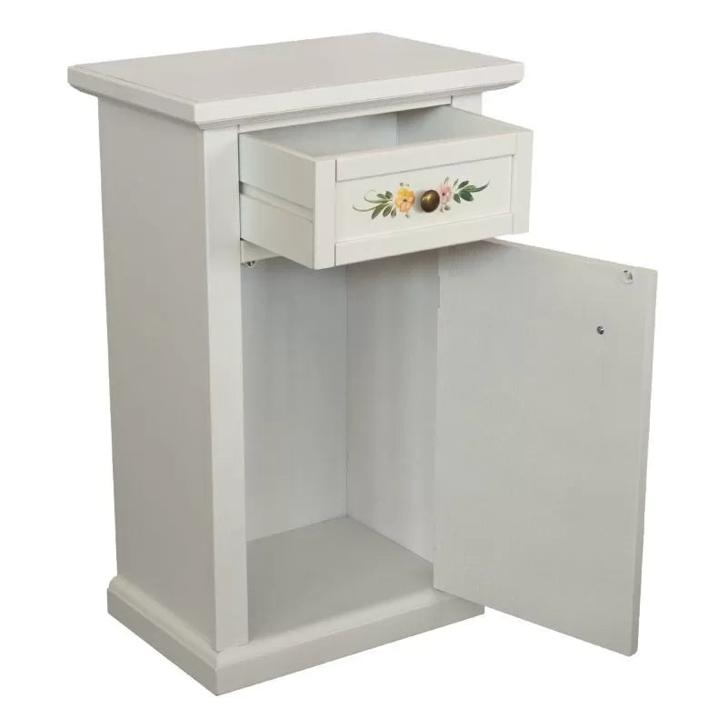 Porta telefono 1 anta 1 cassetto shabby legno bianco decori 45x30x75 - Mobili 2G