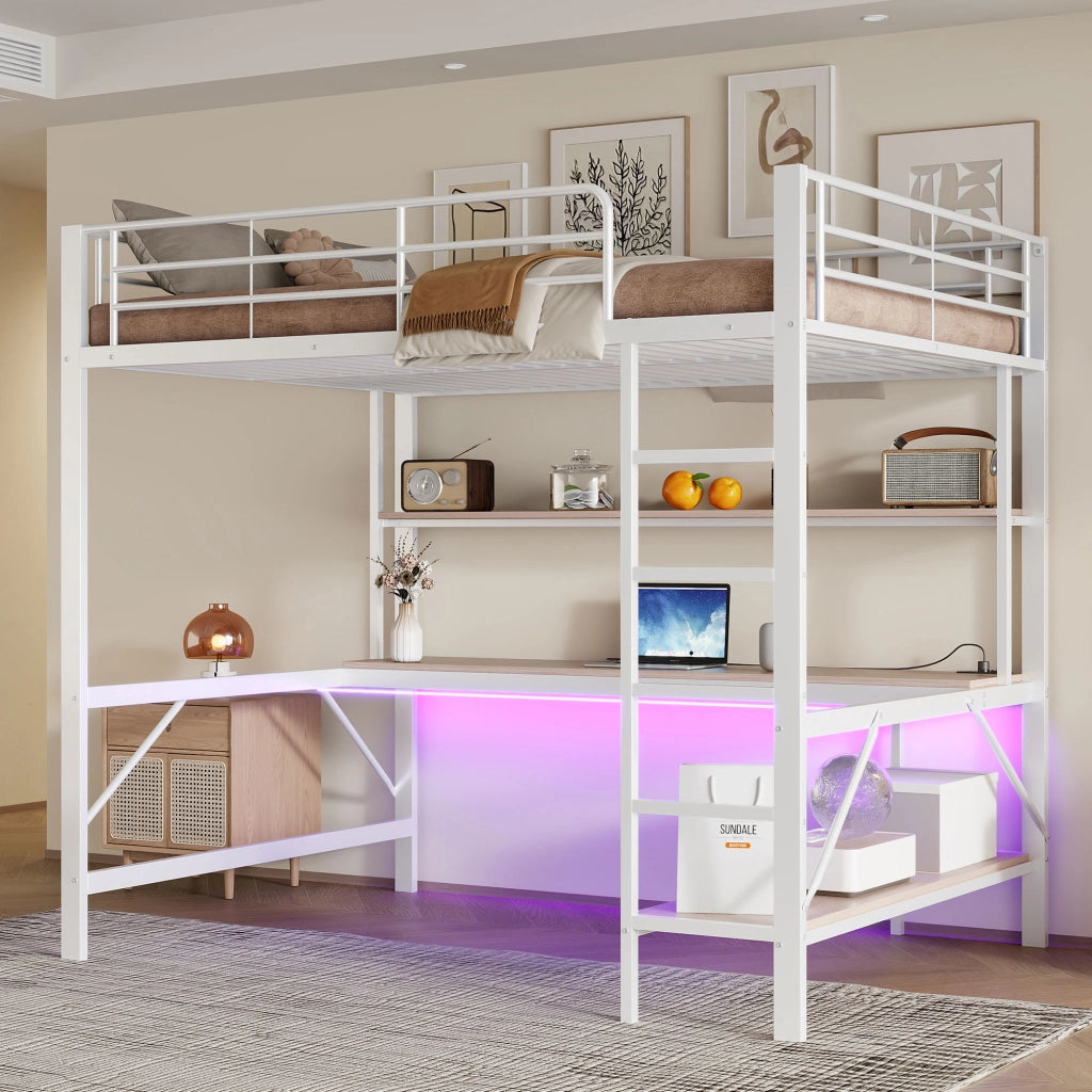 Letto a castello bianco con funzione di illuminazione ambientale USB presa