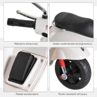 Moto Elettrica per Bambini Design Vespa, Batteria 6V con Suoni e Luci, Età 3-6 Anni, Bianco